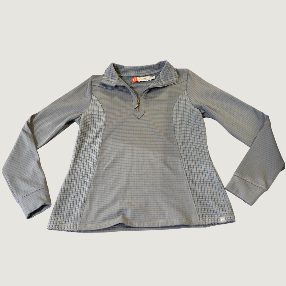 The American Outdoorsman Quarter Zip Pullover S Waffle Fleece Hiking Blue Gray